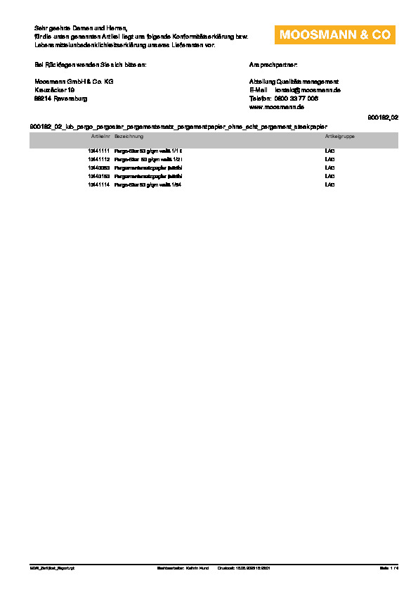 Download Lebensmittelunbedenklichkeitsbescheinigung