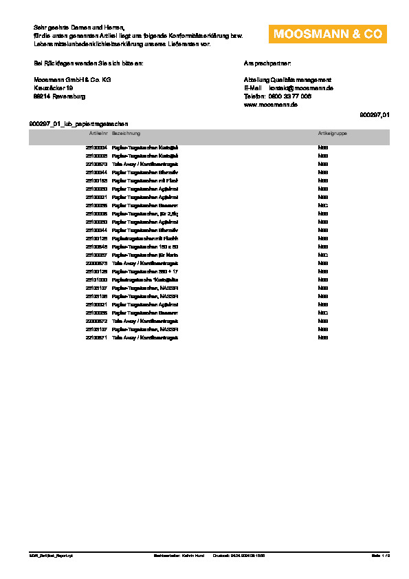 Download Lebensmittelunbedenklichkeitsbescheinigung