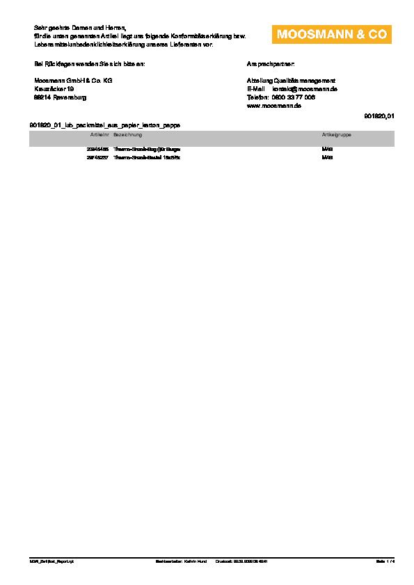 Download Lebensmittelunbedenklichkeitsbescheinigung