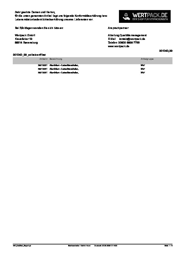 Download Lebensmittelunbedenklichkeitsbescheinigung