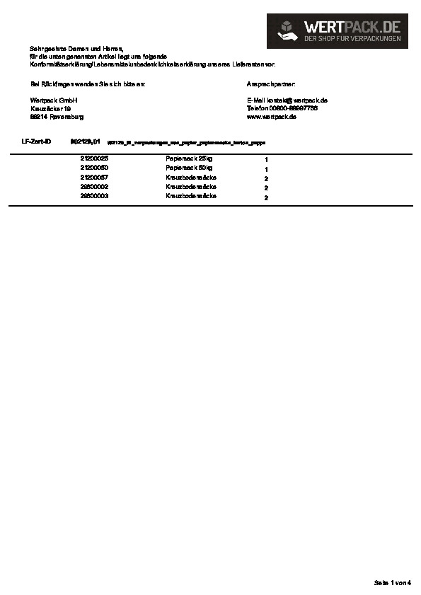 Download Lebensmittelunbedenklichkeitsbescheinigung