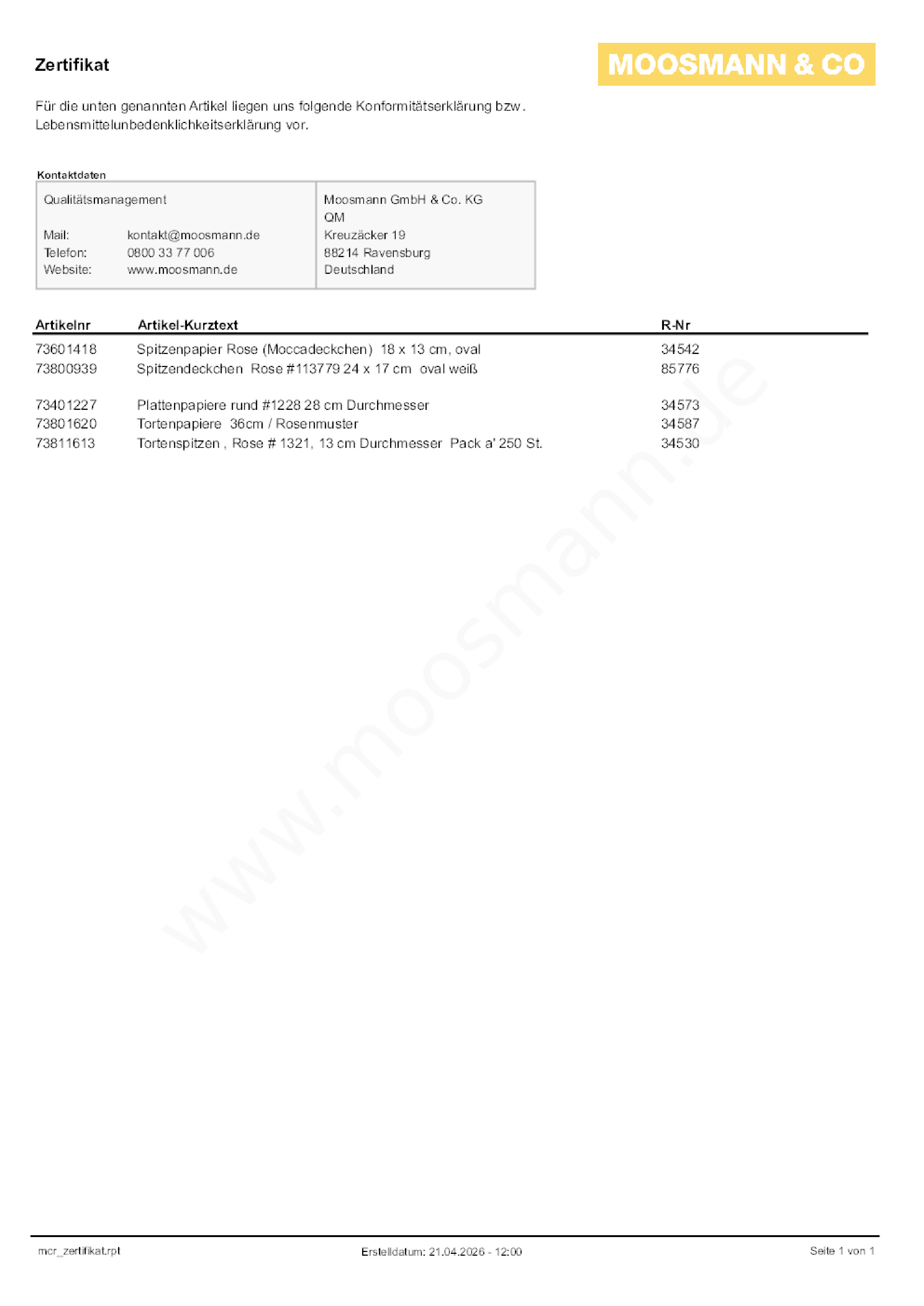 Download Lebensmittelunbedenklichkeitsbescheinigung