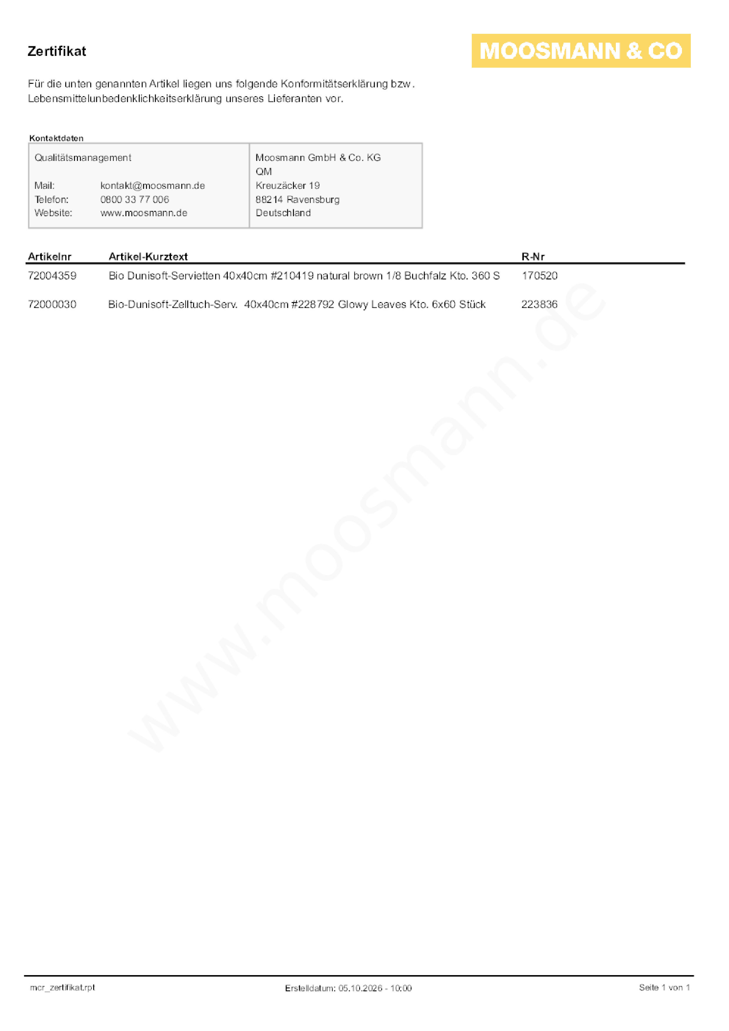 Download Lebensmittelunbedenklichkeitsbescheinigung