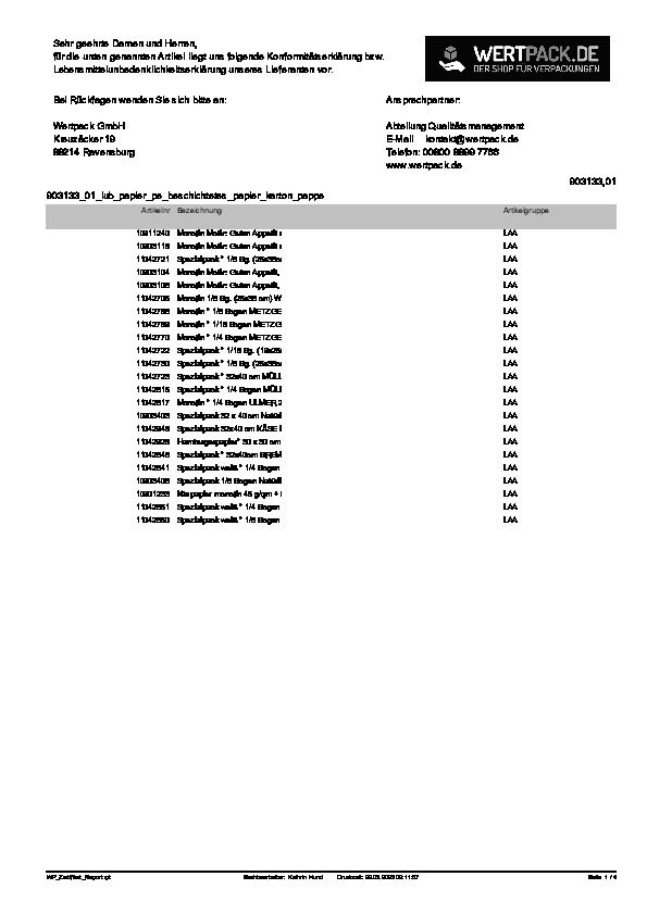 Download Lebensmittelunbedenklichkeitsbescheinigung