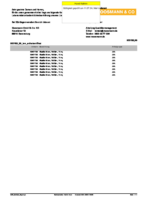 Download Lebensmittelunbedenklichkeitsbescheinigung