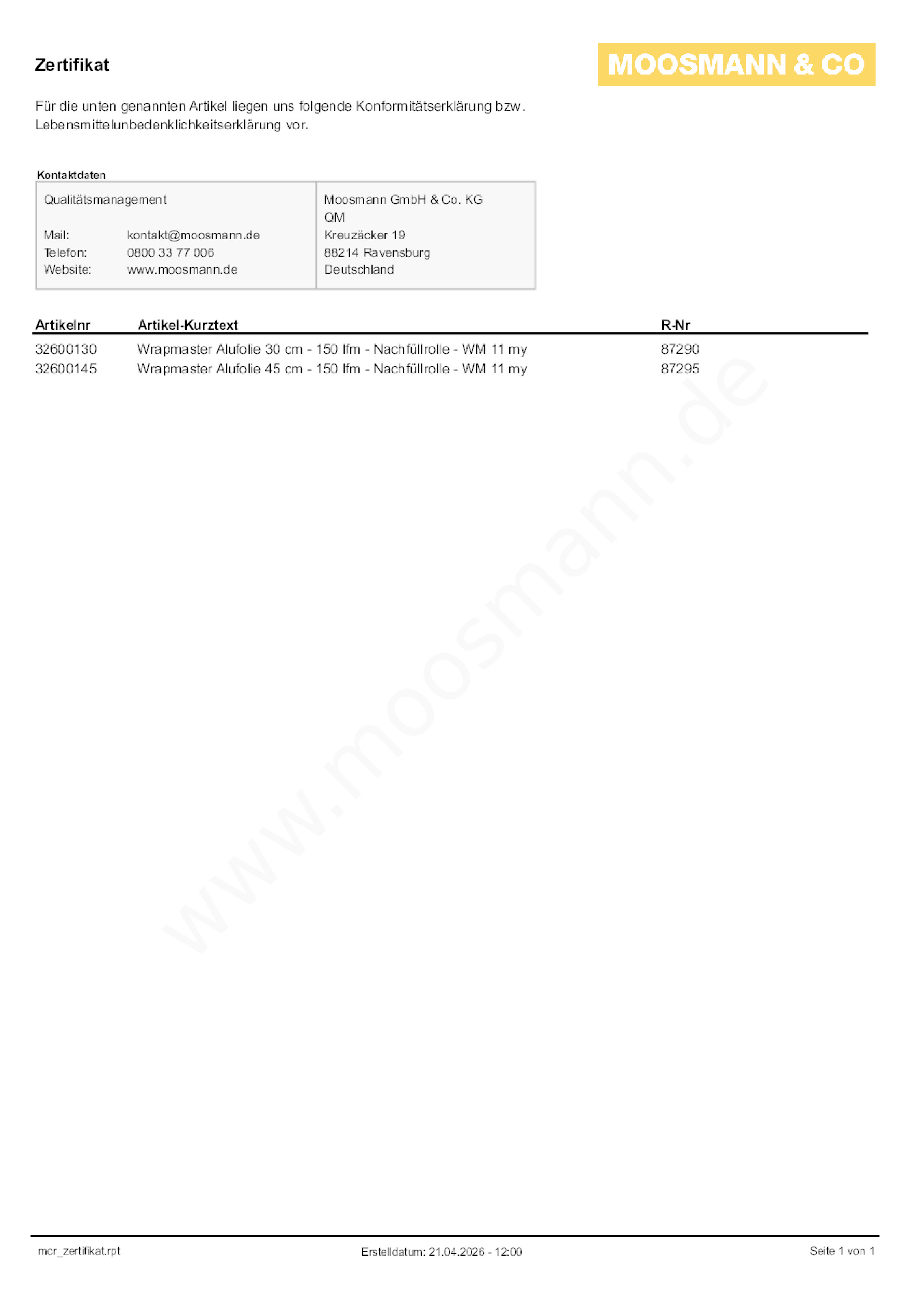 Download Konformitätserklärung