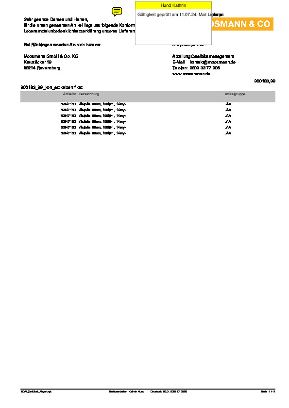 Download Lebensmittelunbedenklichkeitsbescheinigung