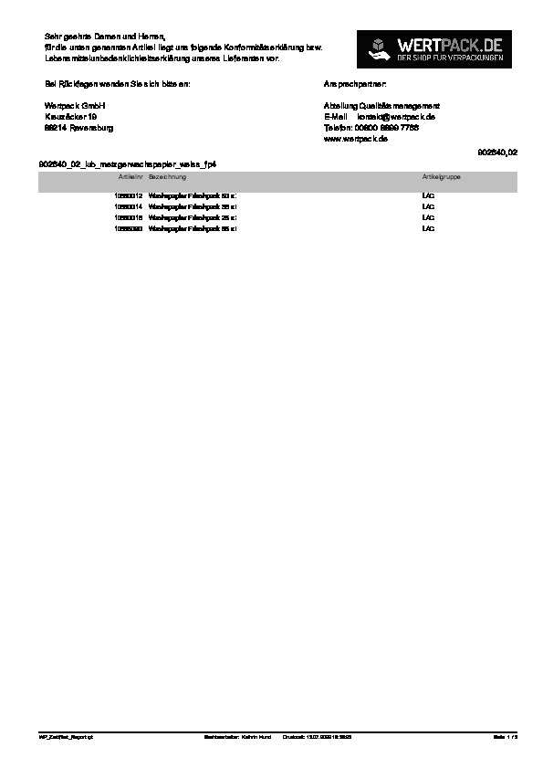 Download Lebensmittelunbedenklichkeitsbescheinigung