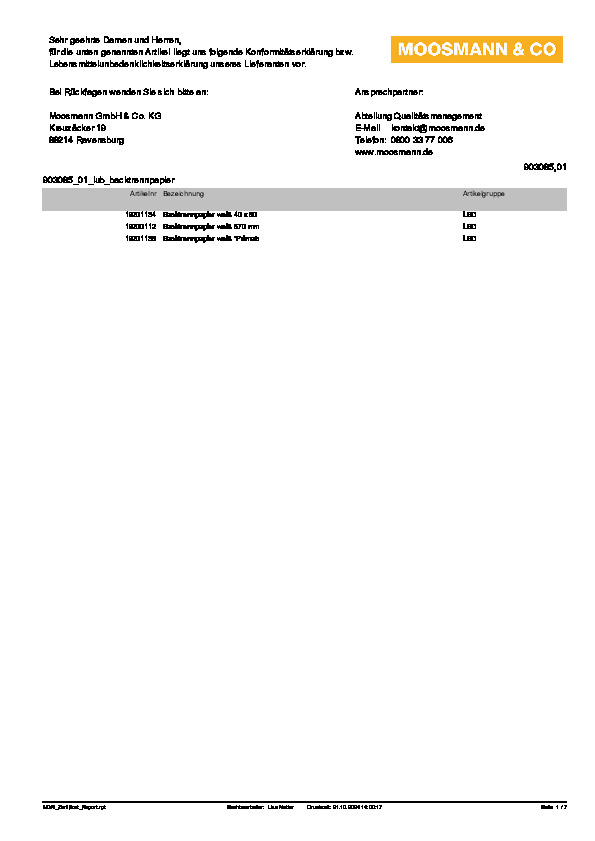 Download Lebensmittelunbedenklichkeitsbescheinigung