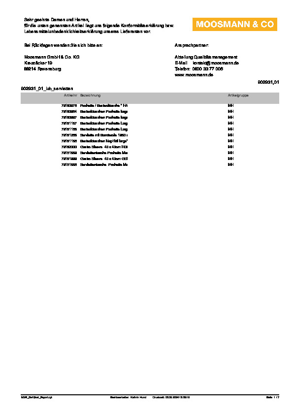 Download Lebensmittelunbedenklichkeitsbescheinigung