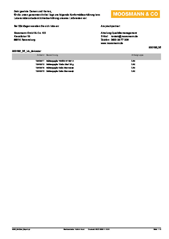 Download Lebensmittelunbedenklichkeitsbescheinigung
