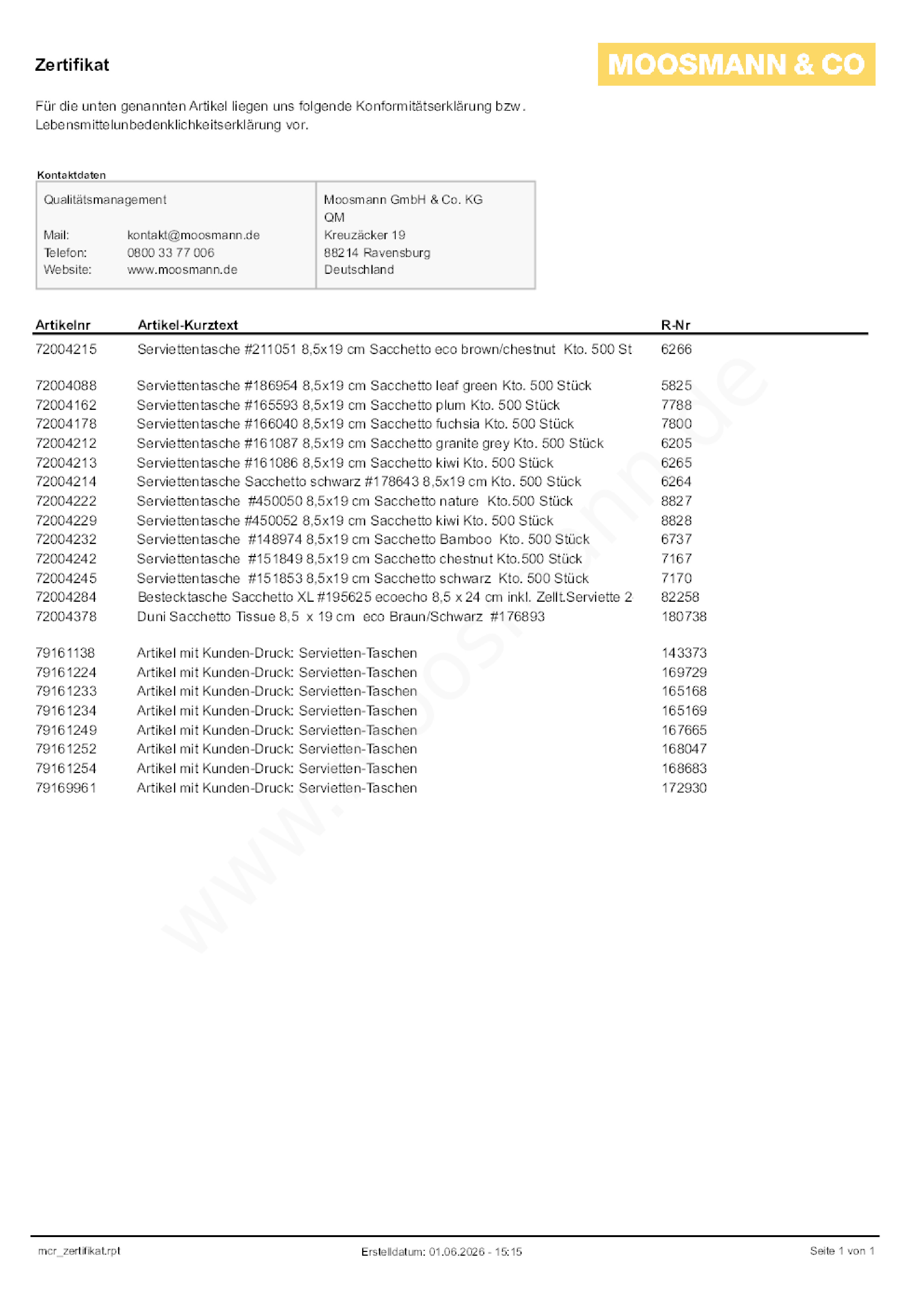 Download Lebensmittelunbedenklichkeitsbescheinigung