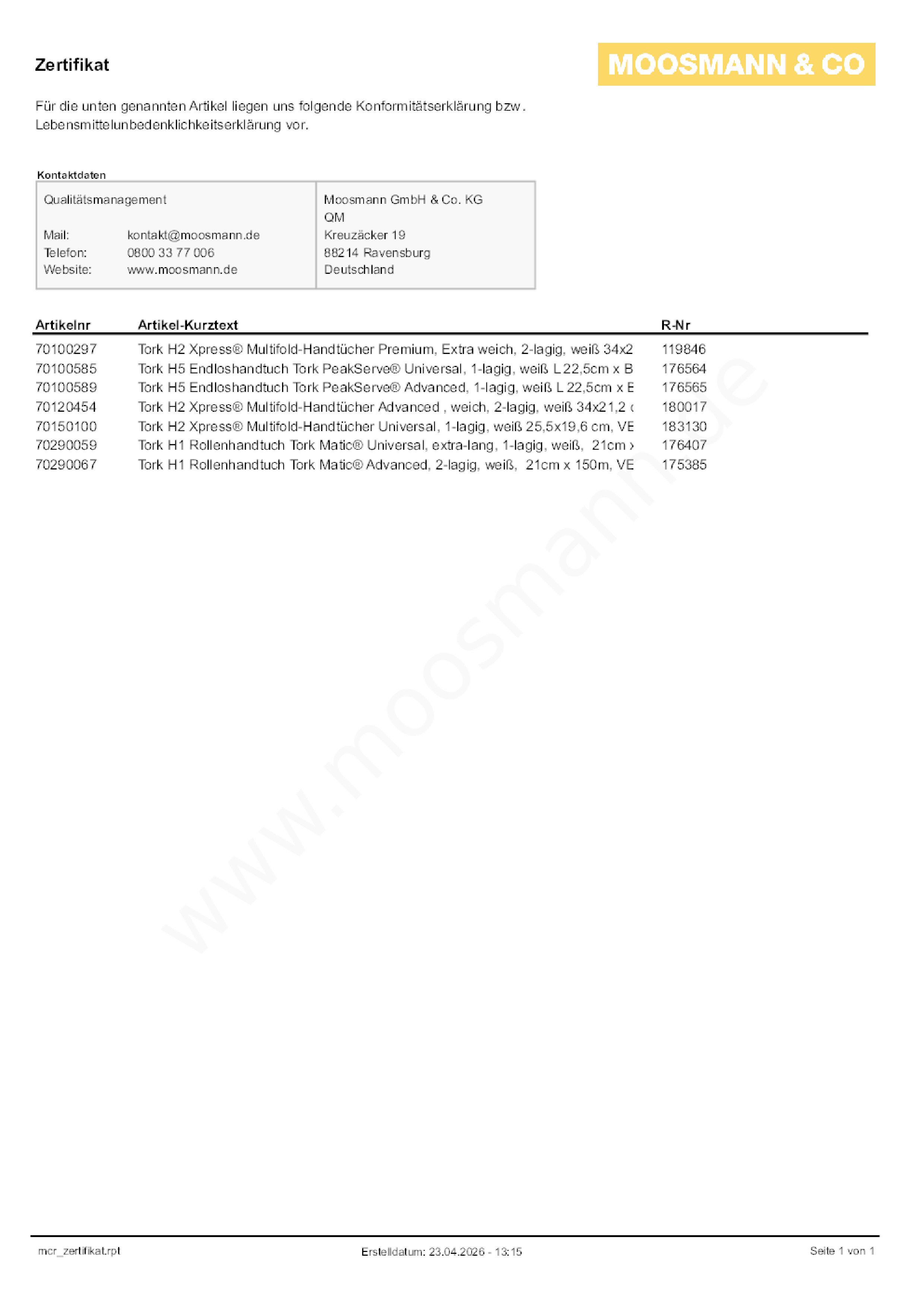Download Lebensmittelunbedenklichkeitsbescheinigung