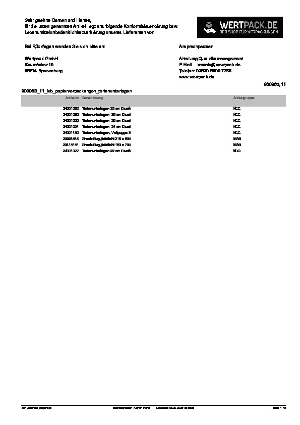 Download Lebensmittelunbedenklichkeitsbescheinigung