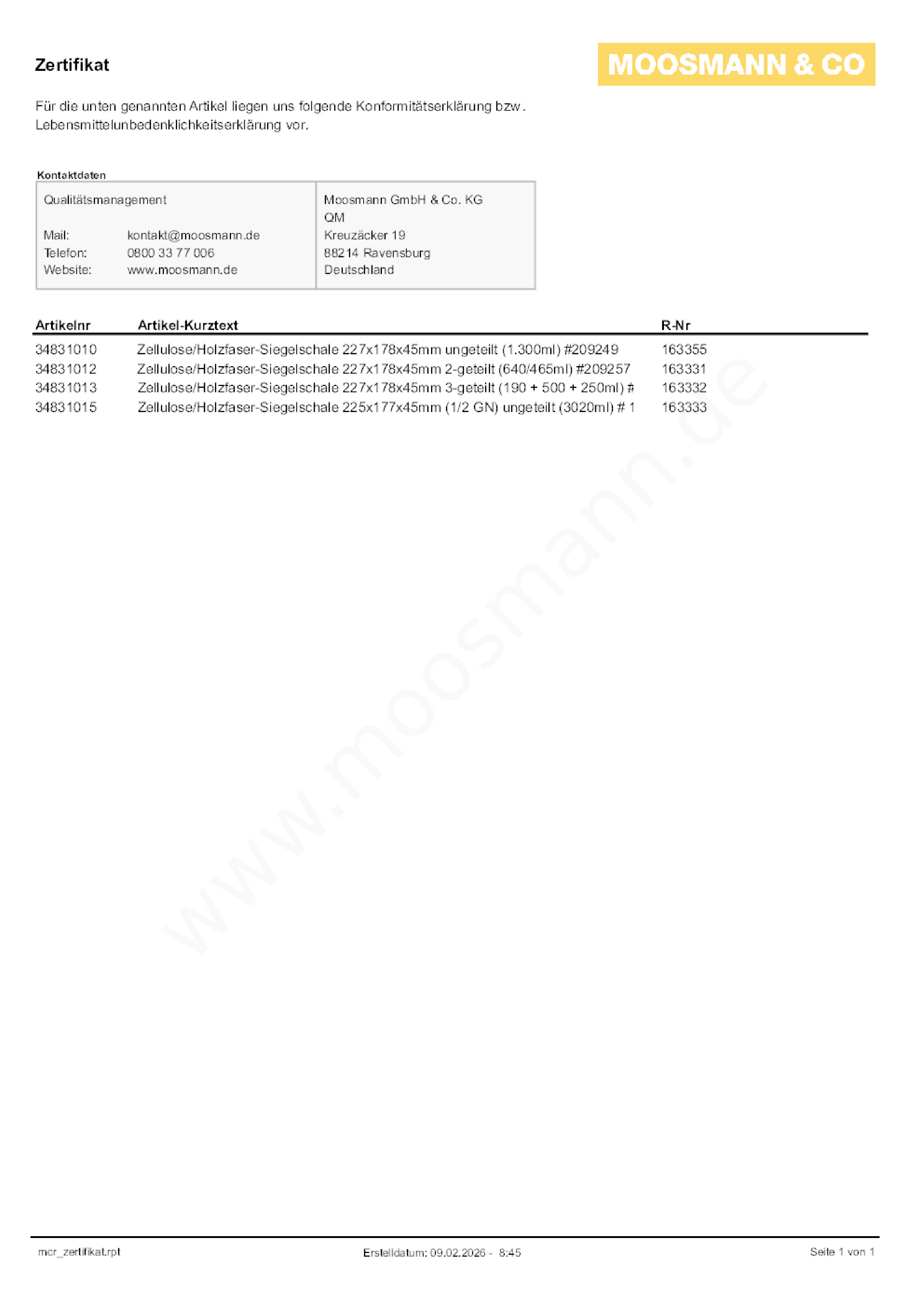 Download Lebensmittelunbedenklichkeitsbescheinigung