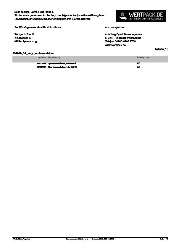 Download Lebensmittelunbedenklichkeitsbescheinigung