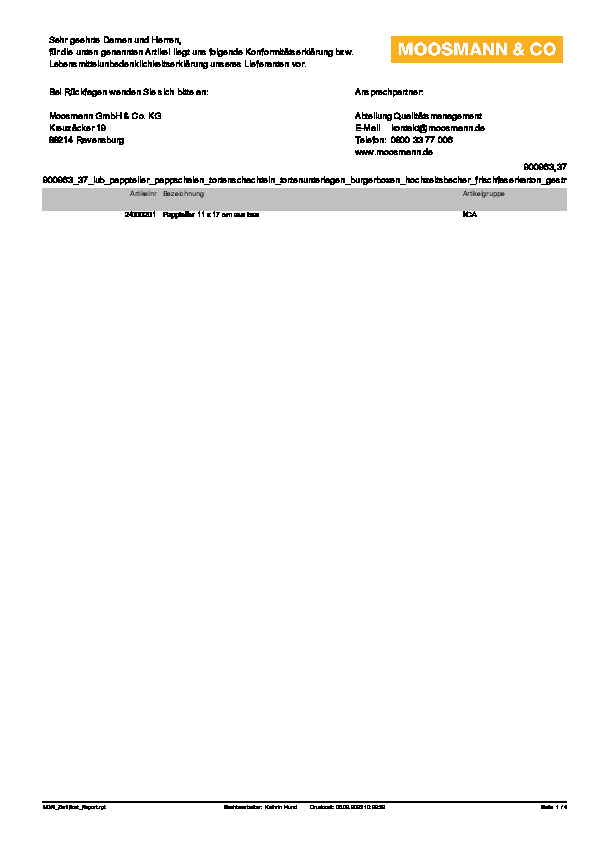 Download Lebensmittelunbedenklichkeitsbescheinigung