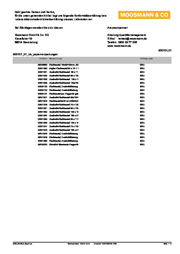 Download Lebensmittelunbedenklichkeitsbescheinigung