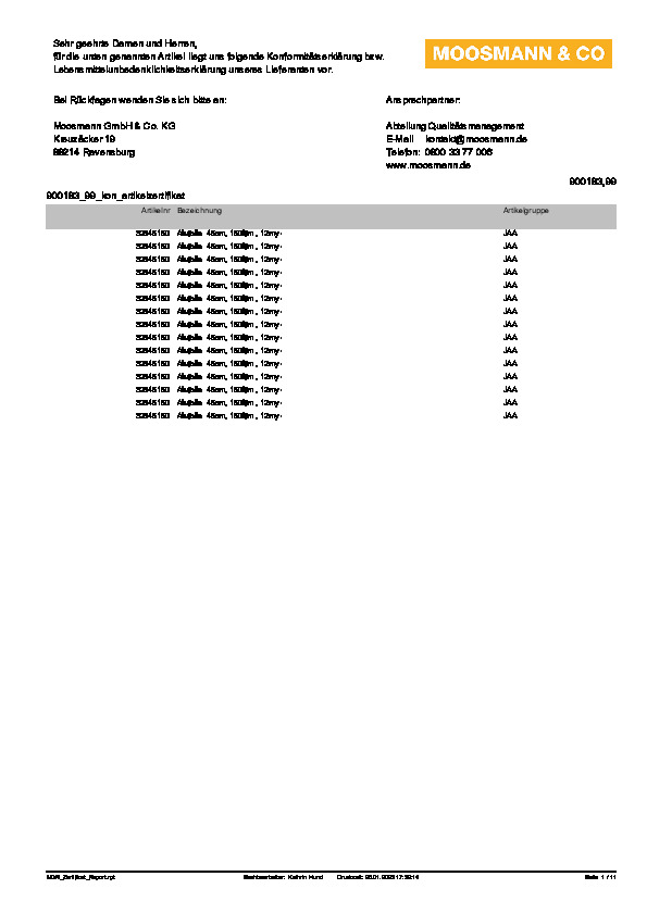 Download Lebensmittelunbedenklichkeitsbescheinigung