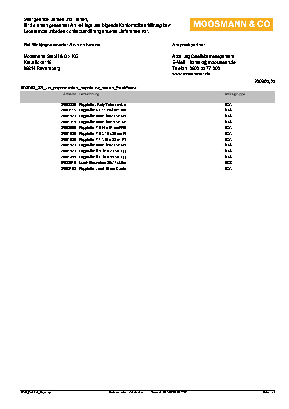 Download Lebensmittelunbedenklichkeitsbescheinigung