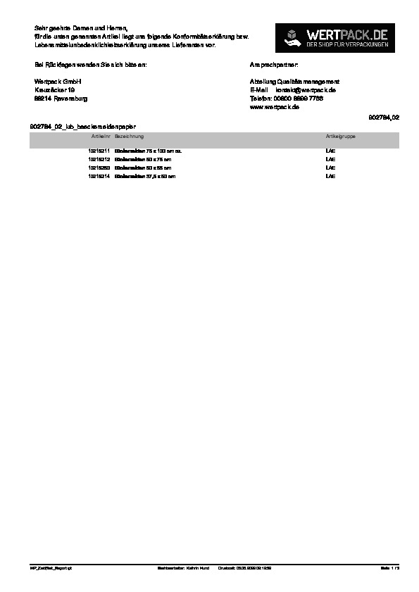 Download Lebensmittelunbedenklichkeitsbescheinigung