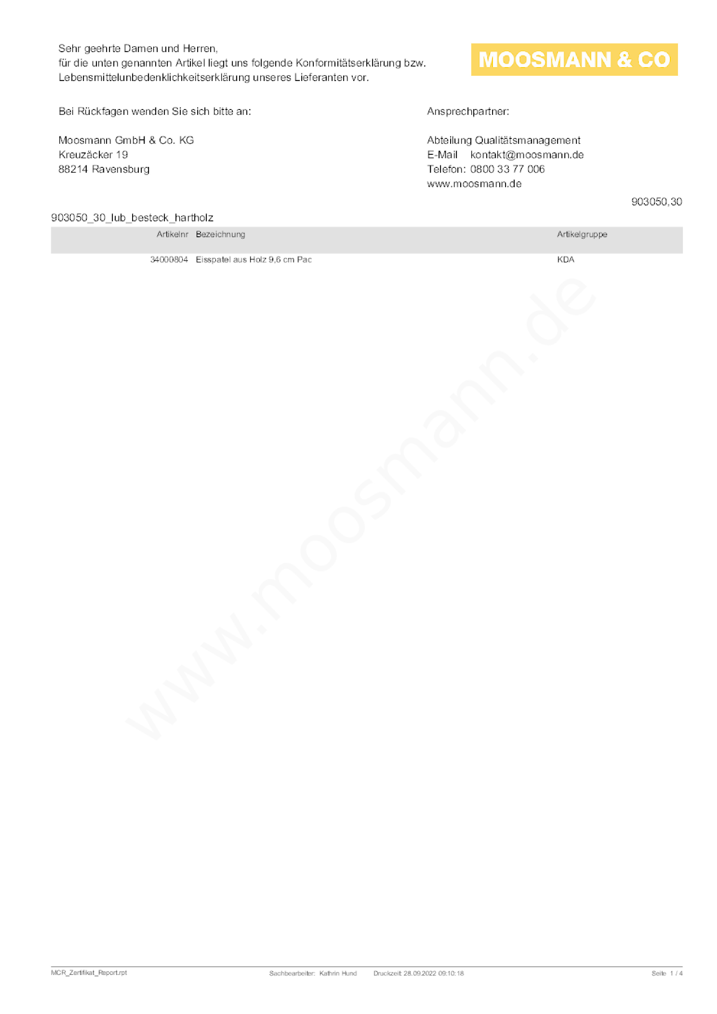 Download Lebensmittelunbedenklichkeitsbescheinigung