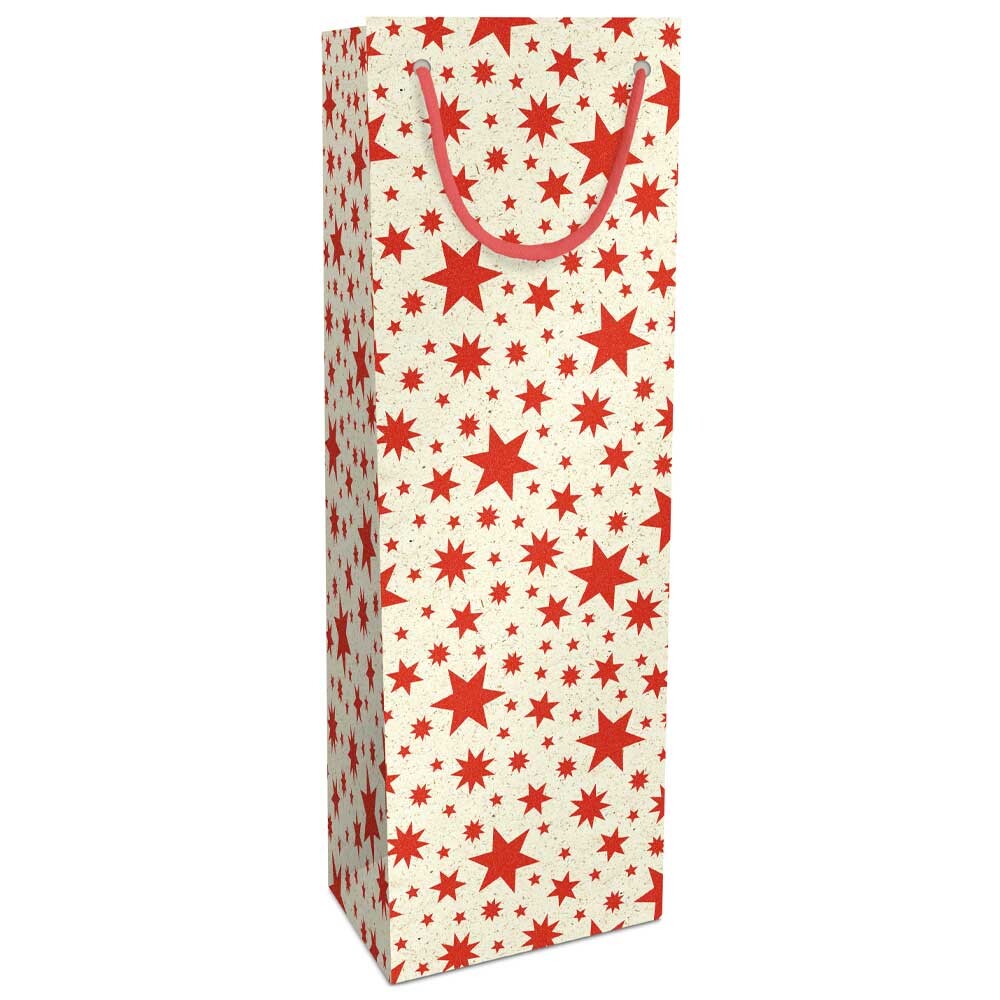 1er Flaschentragetasche aus Kraftpapier Beautiful Stars rot