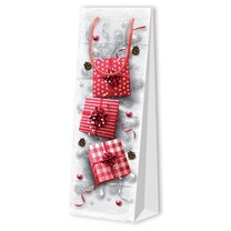 1er Flaschentragetasche Weihnachtspräsente/Zweige weiß/rot