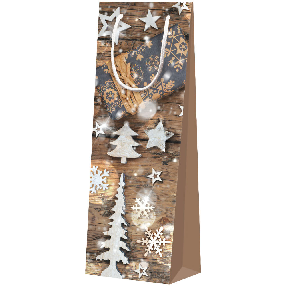 1er Geschenk-Tragetaschen matt Holzoptik Winterzauber 1er Geschenk-Tragetaschen matt Holzoptik Winterzauber