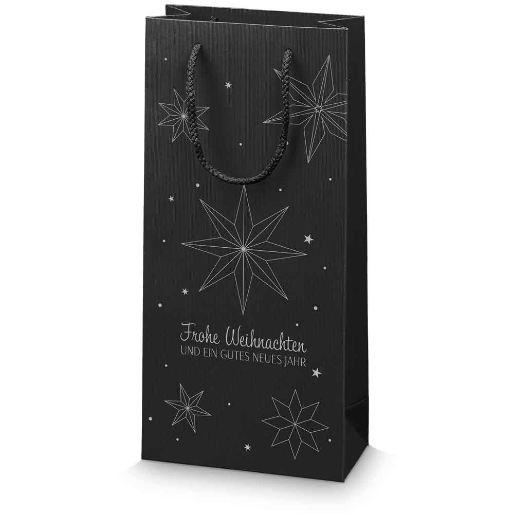 2er Flaschen - Tragetasche Linea Weihnachtssterne schwarz 2er Flaschen - Tragetasche Linea Weihnachtssterne schwarz