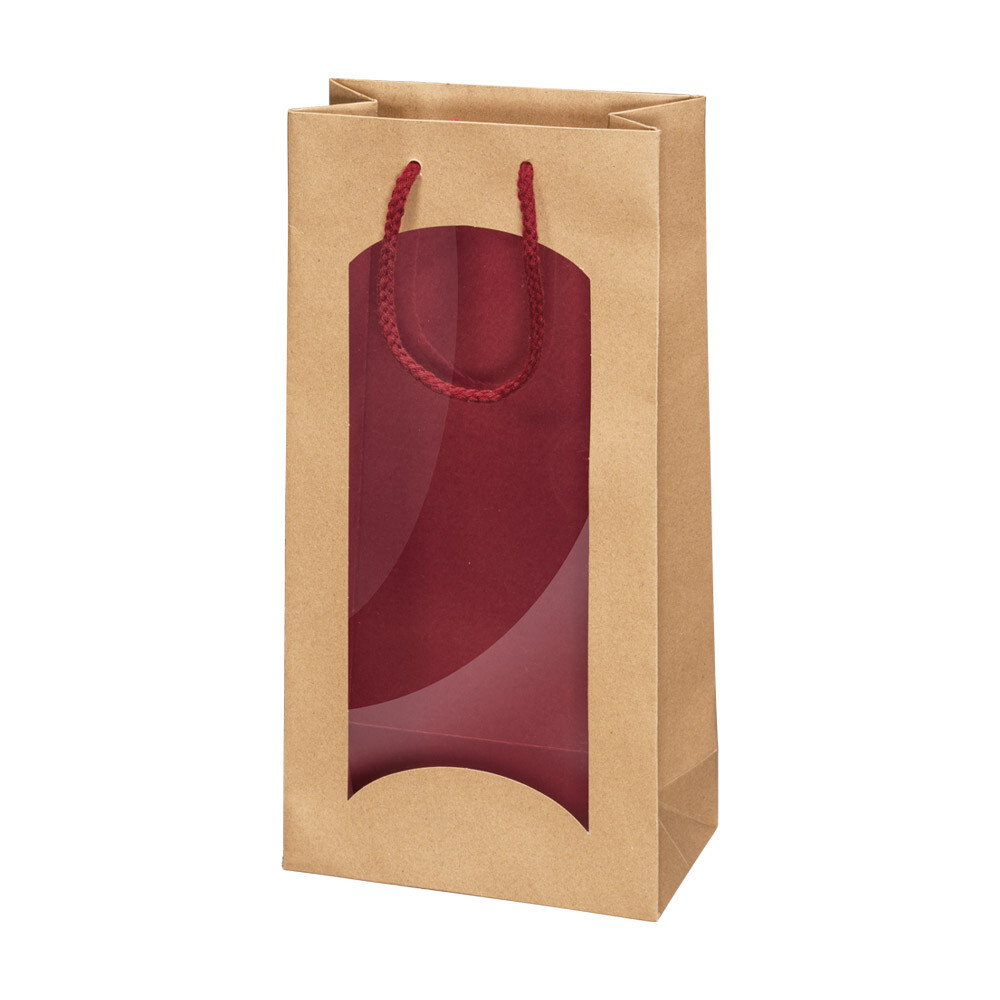 2er Flaschen- Tragetaschen aus Kraftpapier Natur-Bordeaux