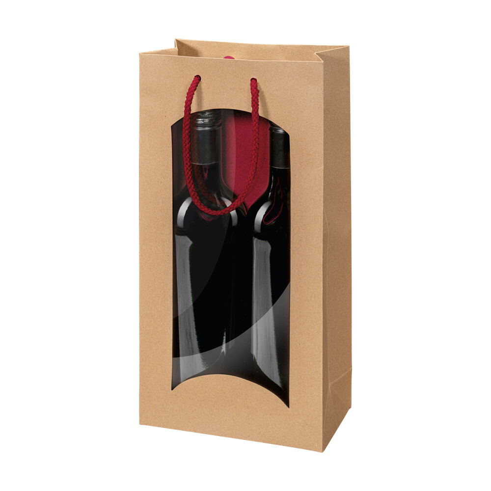 2er Flaschen- Tragetaschen aus Kraftpapier Natur-Bordeaux