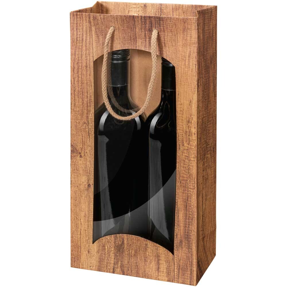 2er Flaschen - Tragetasche aus Kraftpapier Timber mit Sichtfenster 2er Flaschen - Tragetasche aus Kraftpapier Timber mit Sichtfenster