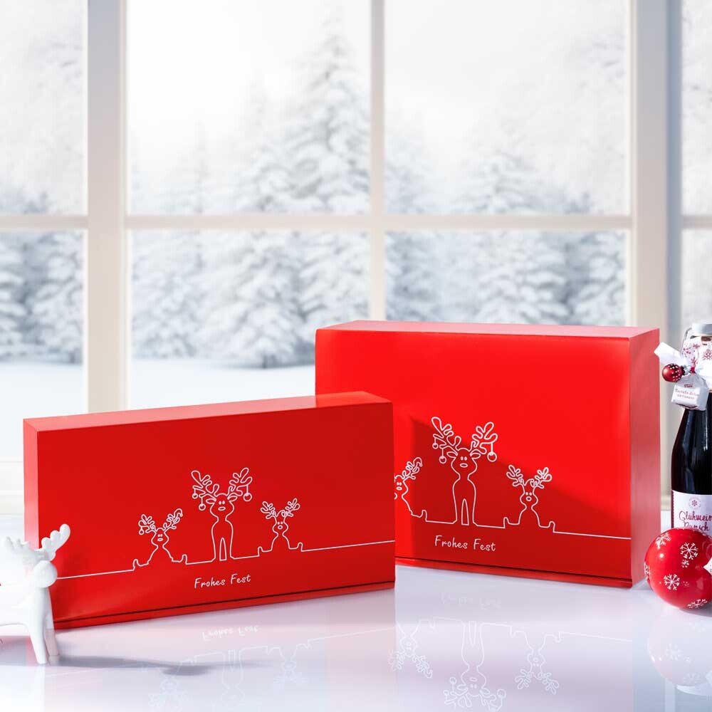 2er Weinkarton Rentier Trio quer - Weihnachten