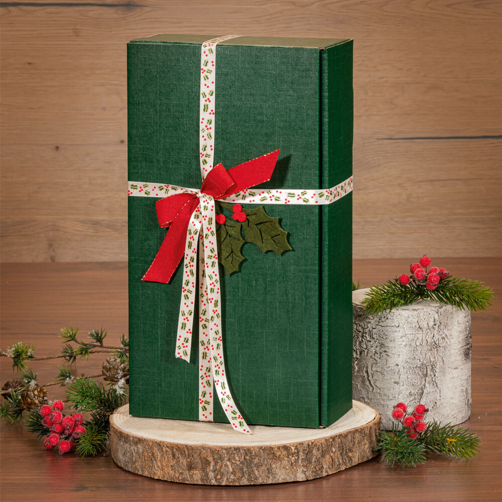 2er Weinkarton und Geschenkkarton Seta grün