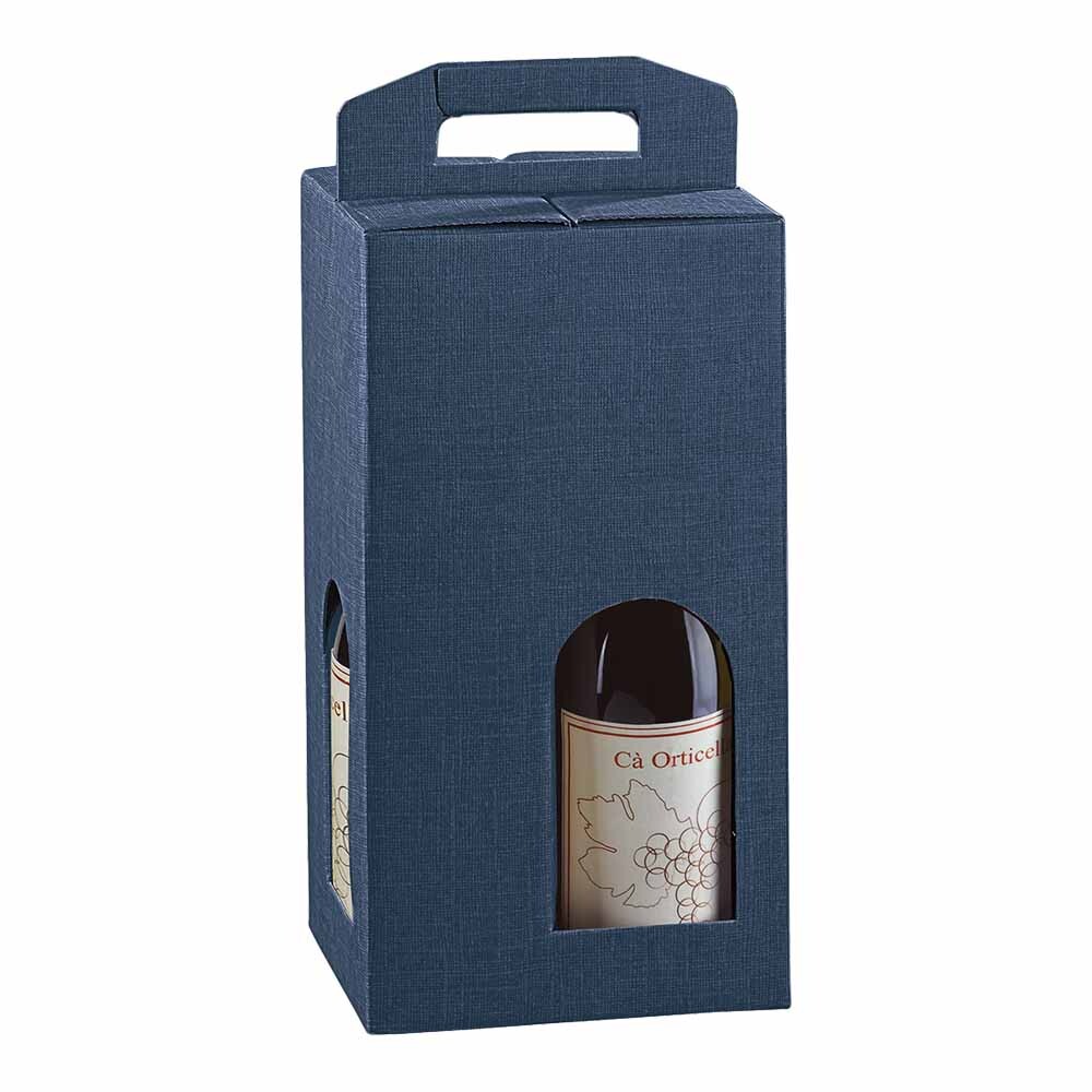 4er Flaschen-Tragekarton mit Tragegriff und Sichtfenster blau 4er Flaschen-Tragekarton mit Tragegriff und Sichtfenster blau