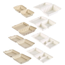 Bagasse-Boxen mit anhängendem Deckel Bagasse-Boxen mit anhängendem Deckel