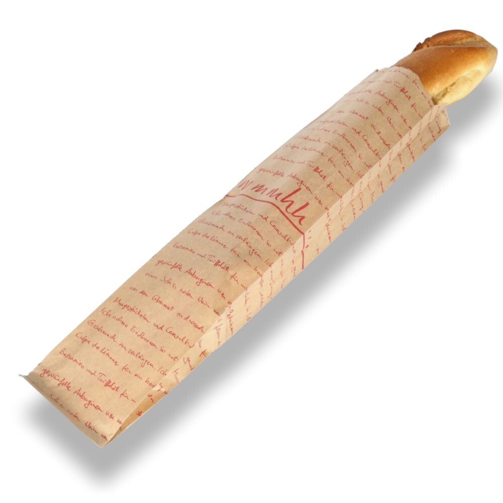 Baguette-Beutel FB13 braun mit Druck "mmmhh..." 40 g qm Baguette-Beutel FB13 braun mit Druck "mmmhh..." 40 g qm