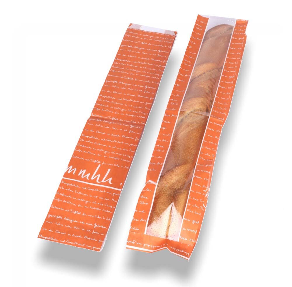 Baguette-Beutel orange mit Aufdruck "mmmhh..." 40 g qm
