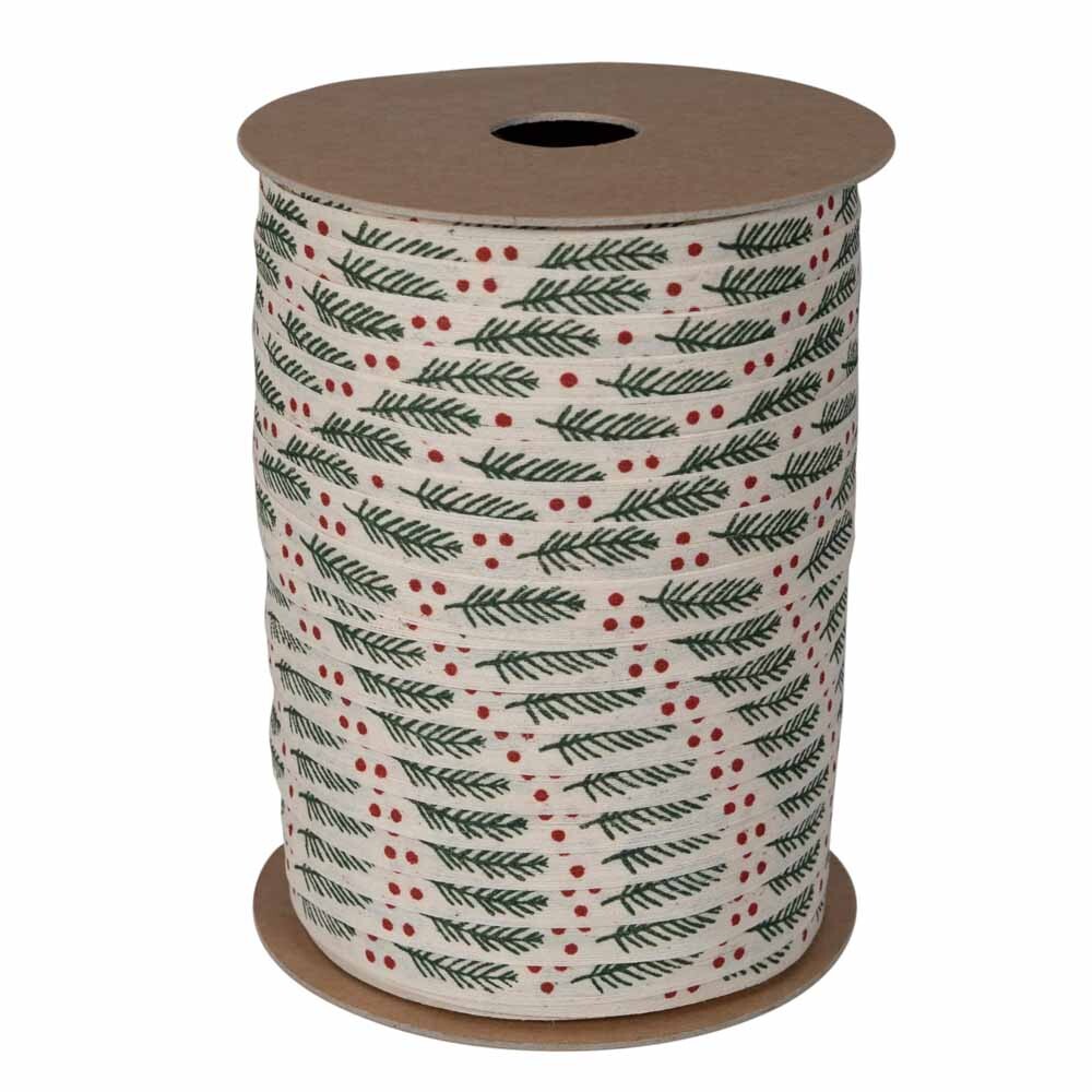 Baumwoll Ringelband creme Tannenzweige mit Pappspule Baumwoll Ringelband creme Tannenzweige mit Pappspule