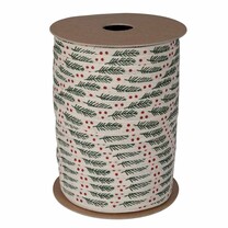 Baumwoll Ringelband creme Tannenzweige mit Pappspule Baumwoll Ringelband creme Tannenzweige mit Pappspule