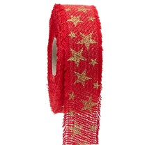 Baumwollbänder Golden Star rot-gold 40 mm