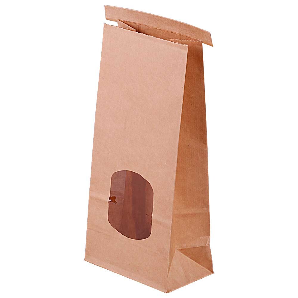 Blockbodenbeutel braun PP beschichtet mit Fenster und Clipband M Blockbodenbeutel braun PP beschichtet mit Fenster und Clipband M