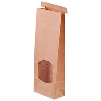 Blockbodenbeutel braun PP beschichtet mit Fenster und Clipband S Blockbodenbeutel braun PP beschichtet mit Fenster und Clipband S