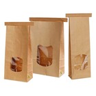 Blockbodenbeutel mit Fenster und Clipband braun Blockbodenbeutel mit Fenster und Clipband braun
