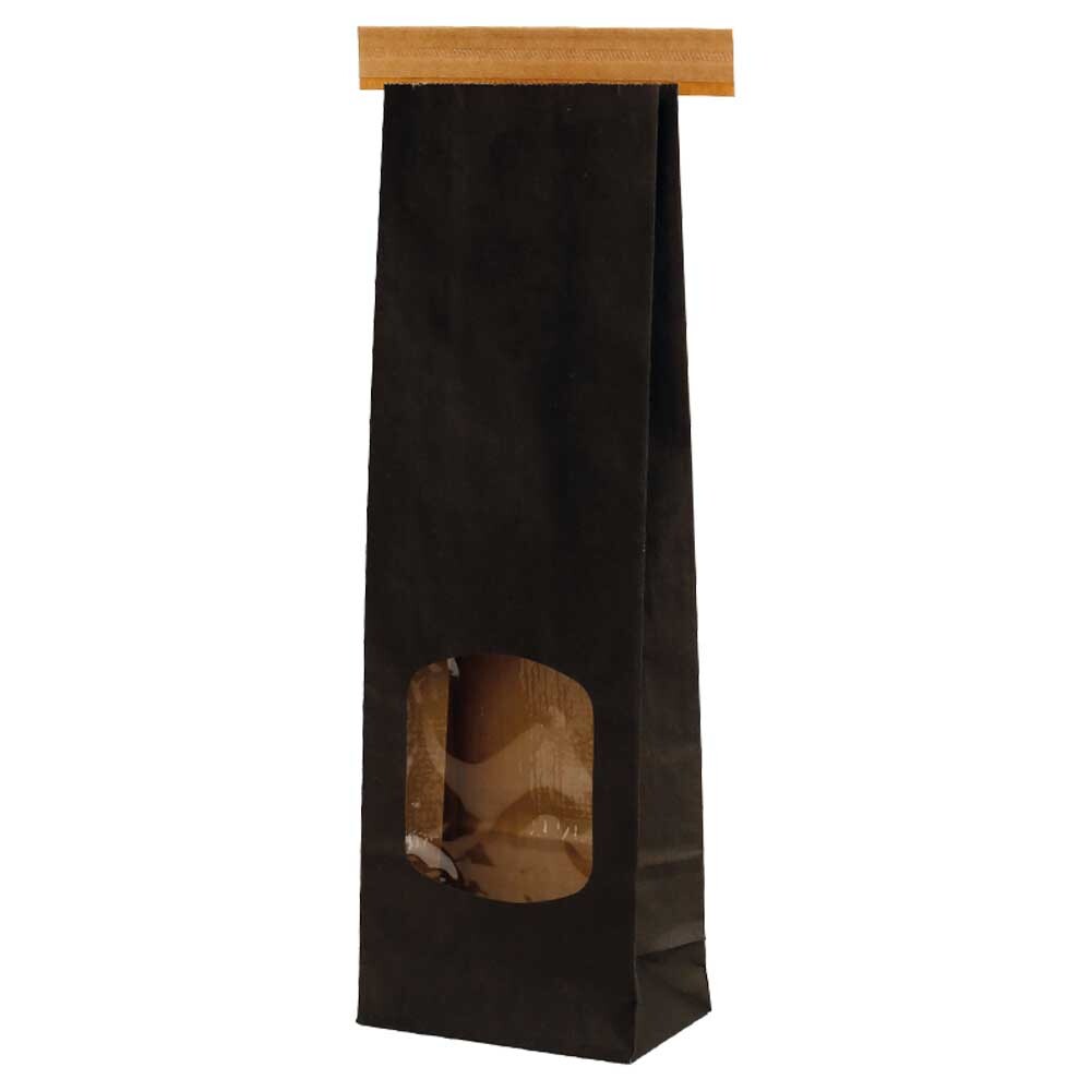 Blockbodenbeutel schwarz 250g mit Fenster und Clip