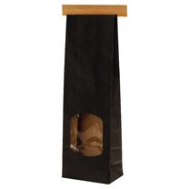 Blockbodenbeutel schwarz 250g mit Fenster und Clip Blockbodenbeutel schwarz 250g mit Fenster und Clip