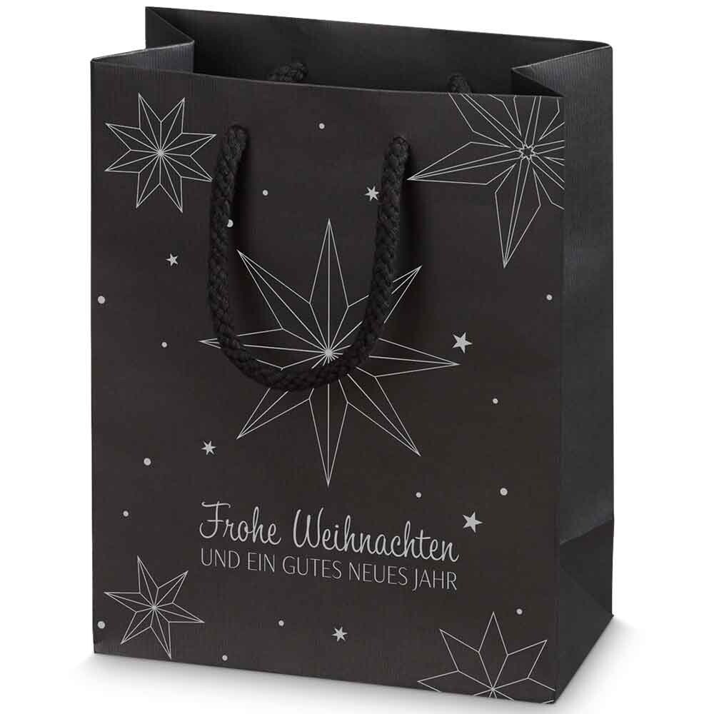Bocksbeutel Flaschen - Tragetasche Linea Weihnachtssterne schwarz Bocksbeutel Flaschen - Tragetasche Linea Weihnachtssterne schwarz