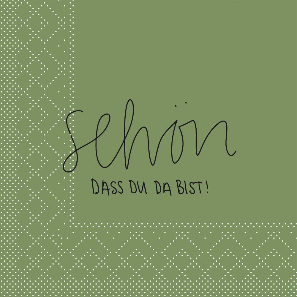 Cocktailservietten Schön dass du da bist olive 24 x 24 cm 3-lagig Cocktailservietten Schön dass du da bist olive 24 x 24 cm 3-lagig
