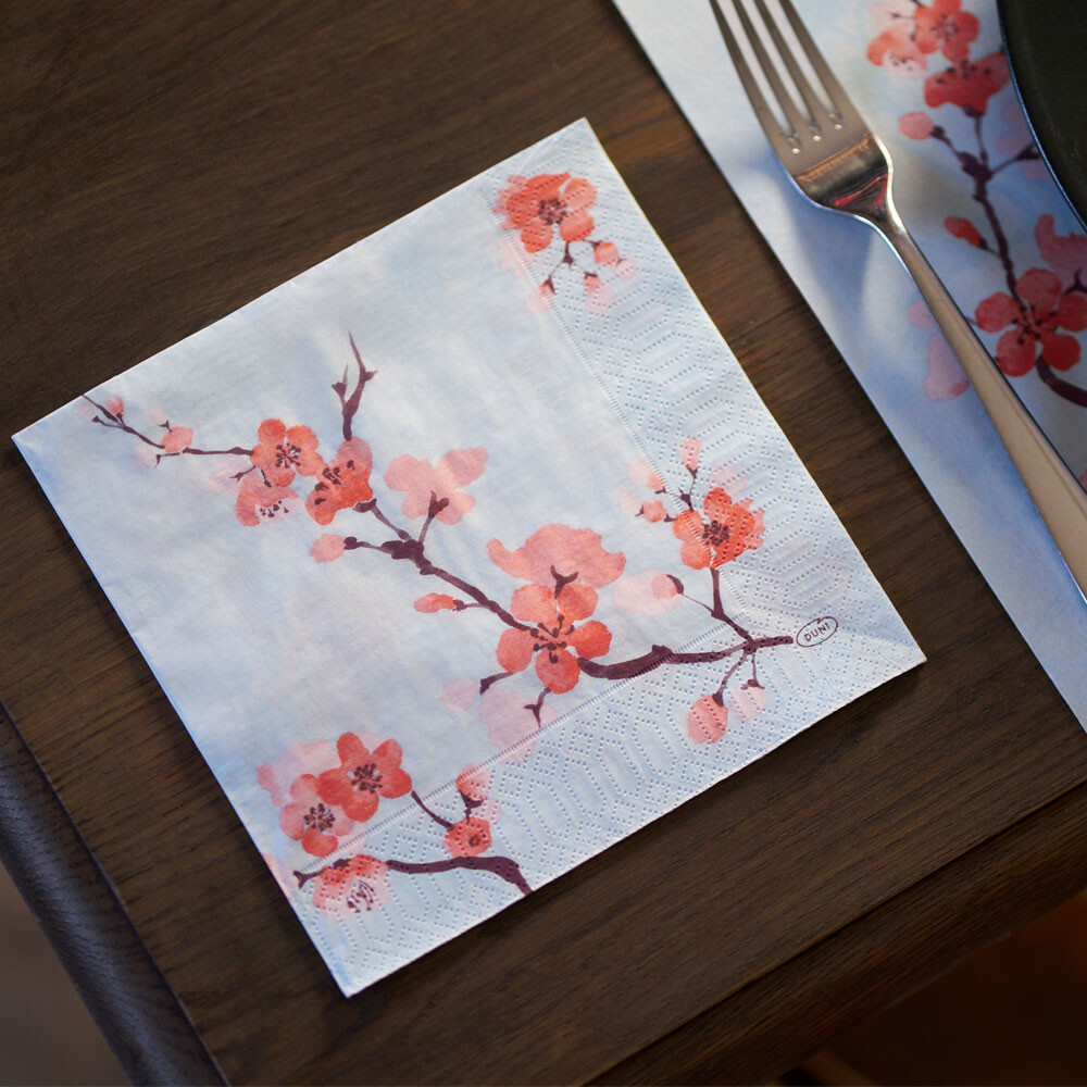Duni Zelltuch-Servietten - 33 x 33 cm Cherry Breeze blue